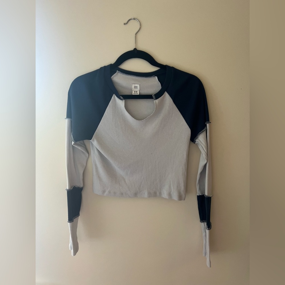BDG Long Sleeve Navy Blue Cropped Top